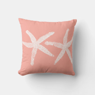 White Starfish Salmon Pink Orange Beach Pretty Throw Pillow