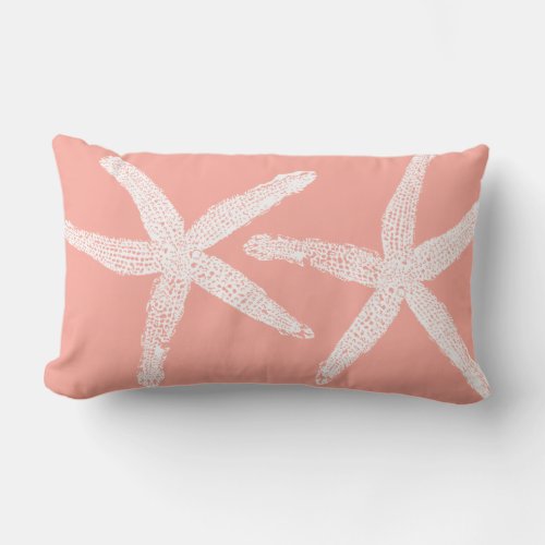 White Starfish Salmon Pink Orange Beach Trendy Lumbar Pillow