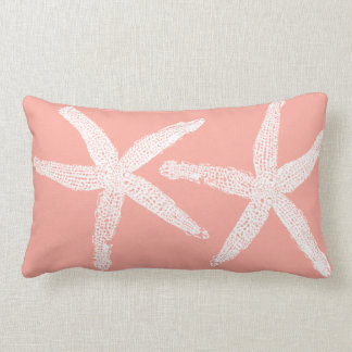 White Starfish Salmon Pink Orange Beach Trendy Lumbar Pillow