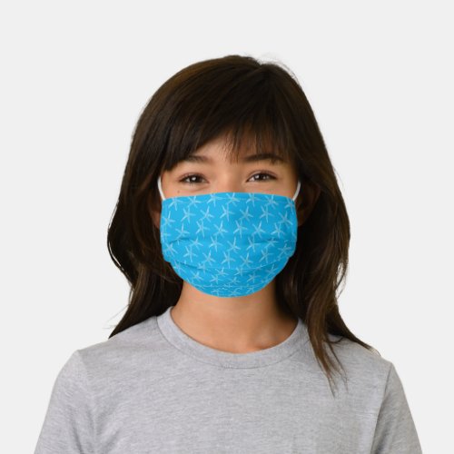 White Starfish Skeleton Pattern Over Bright Blue Kids Cloth Face Mask