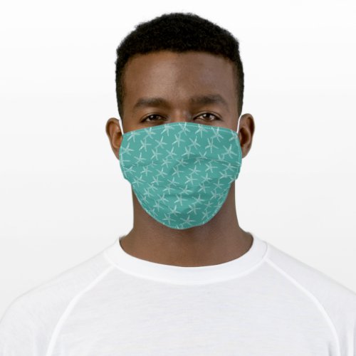 White Starfish Skeleton Pattern Over Sea Green Adult Cloth Face Mask