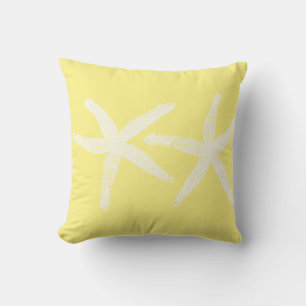 White Starfish Sunny Yellow Sunshine Beach Cute Outdoor Pillow