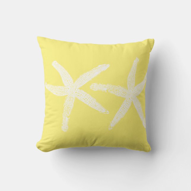 White Starfish Sunny Yellow Sunshine Beach Cute Throw Pillow (Front)