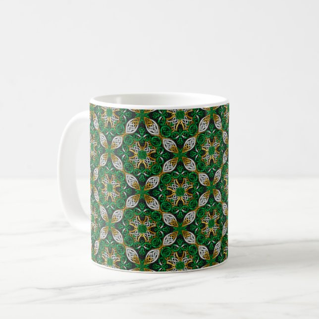 White Starflower Knots St. Patrick's Day Coffee Mug (Front Left)