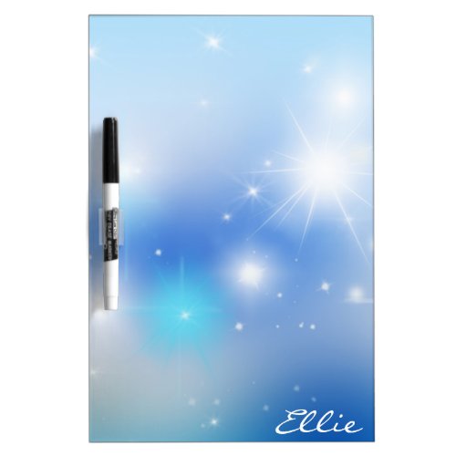 white starry background on blue bokeh dry erase board