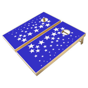 White Starry Pattern on Dark Deep Blue Background Cornhole Set