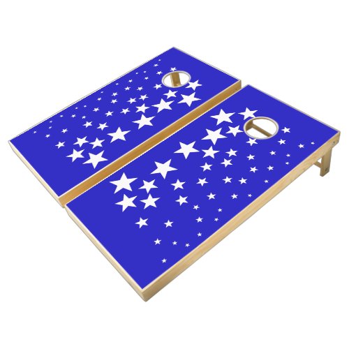 White Starry Pattern on Dark Deep Blue Background Cornhole Set