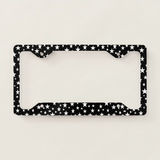 White Stars Black License Plate Frame (Front)