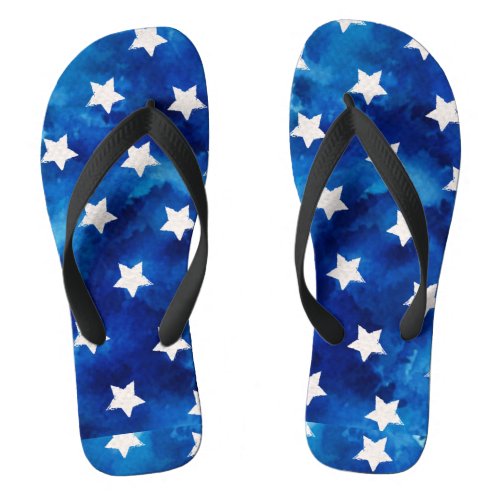 White Stars Blue Summer Vacation Flip Flops