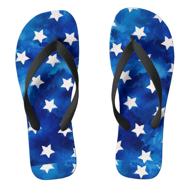 White Stars Blue Summer Vacation Flip Flops (Footbed)