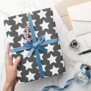 White Stars - Charcoal Grey Wrapping Paper