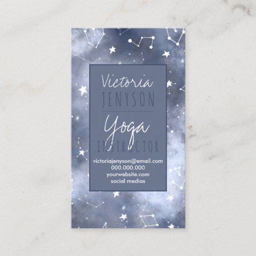White stars constellation grey blue nebula yoga business card