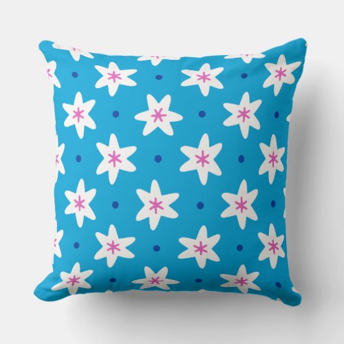 White Stars  Cute Navy Dots on Blue Throw Pillow