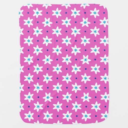White Stars  Cute Navy Dots on Pink Baby Blanket