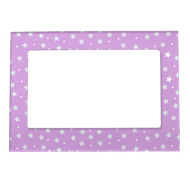 White Stars Cute Pink Personalizable Girl Magnetic Frame (Front)
