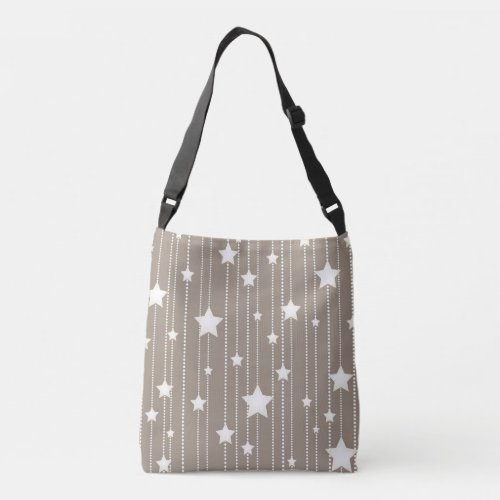 White stars in beige dots and stripes design crossbody bag