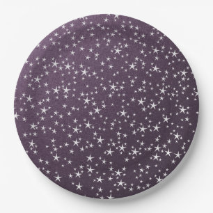 white stars in purple paper background plates