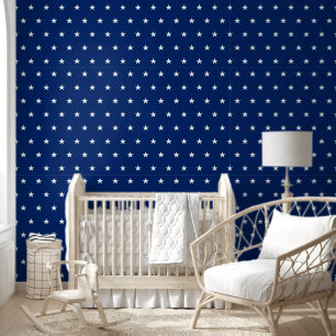 White Stars Navy Blue 4th of July Home Wall Decor Wallpaper