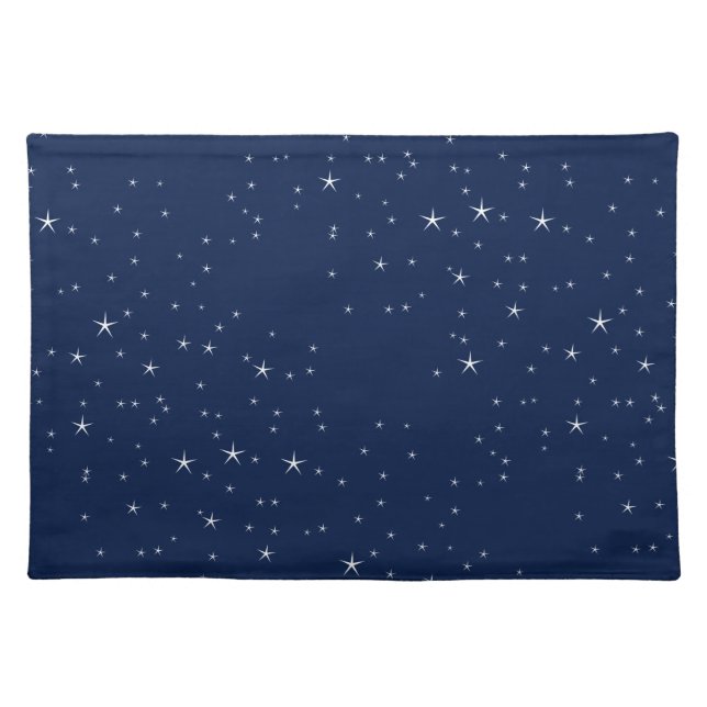 White Stars Navy Blue Background Pattern Cloth Placemat (Front)