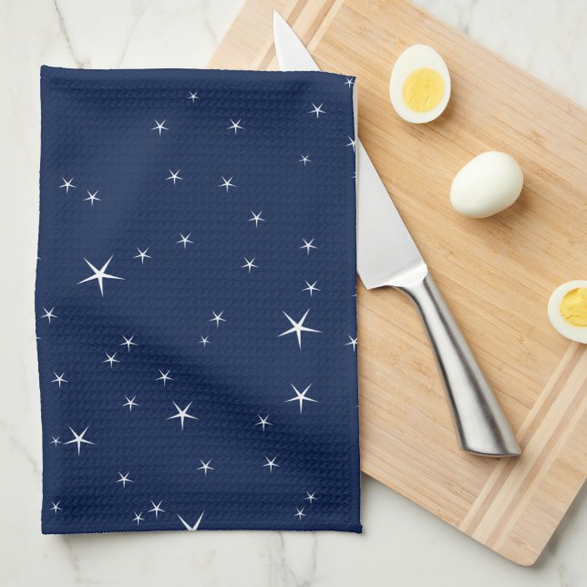 White Stars Navy Blue Background Pattern Towel (Quarter Fold)