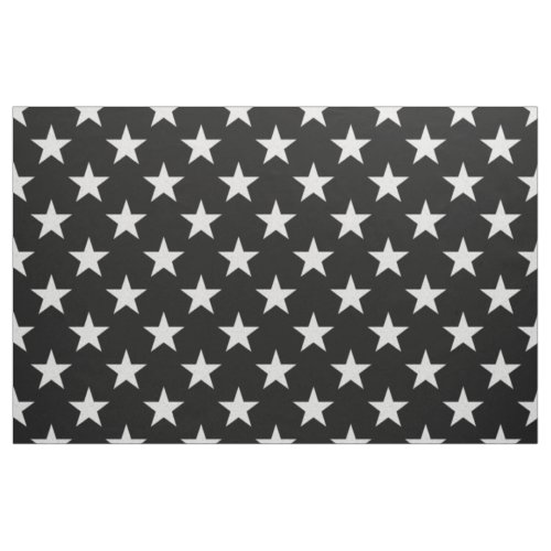 White Stars on Black Background Fabric