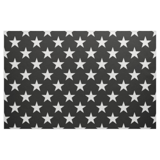 White Stars on Black Background Fabric