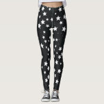 White Stars on Black Background Leggings<br><div class="desc">White Stars on Black Background - Woman Fitness Yoga Leggings</div>