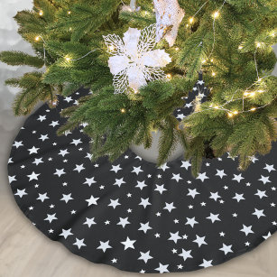 White Stars on Black Brushed Polyester Tree Skirt