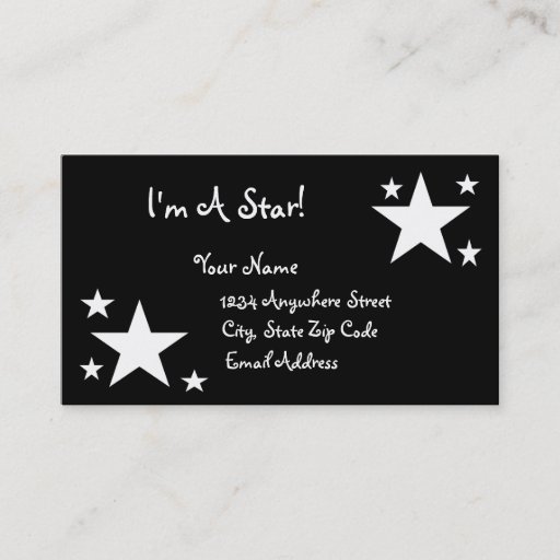Customizable White Stars on Black - I'm a Star! Business Card