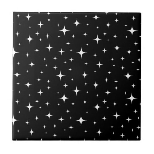 White stars on black sky Ceramic Tile