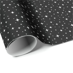 White stars on black sky wrapping paper