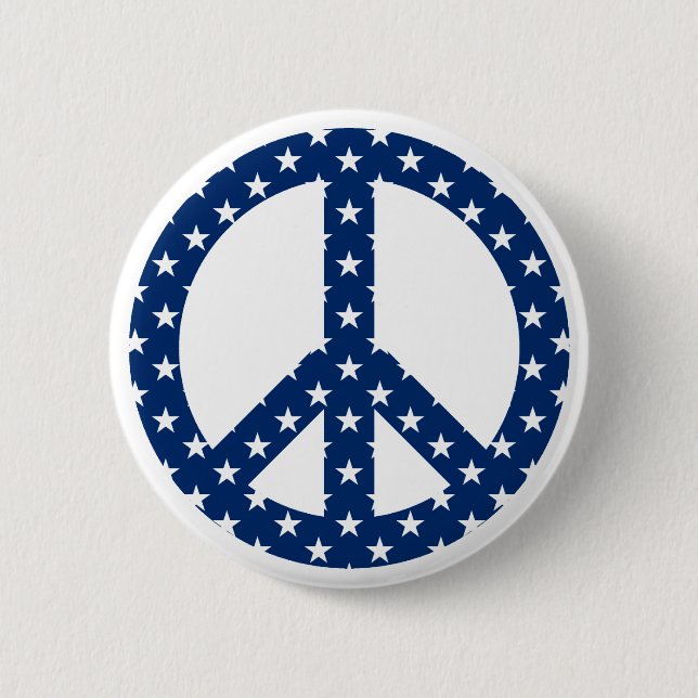 White Stars on Blue Peace Symbol Pinback Button (Front)