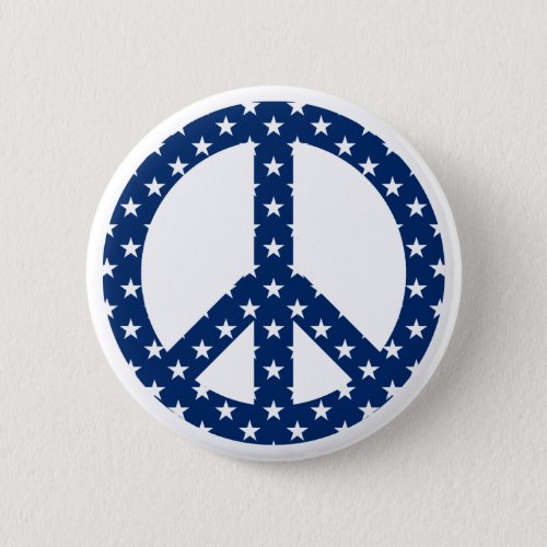 White Stars on Blue Peace Symbol Pinback Button