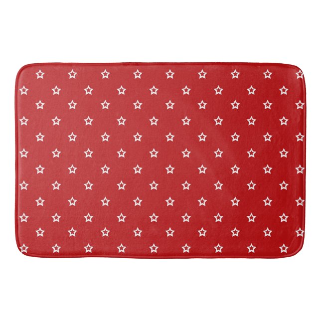 White Stars on Bright Red Bathroom Mat (Front)