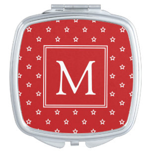 White Stars on Bright Red Monogram Compact Mirror