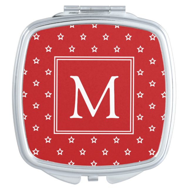 White Stars on Bright Red Monogram Compact Mirror (Front)