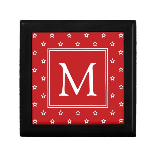 White Stars on Bright Red Monogram Gift Box (Front)