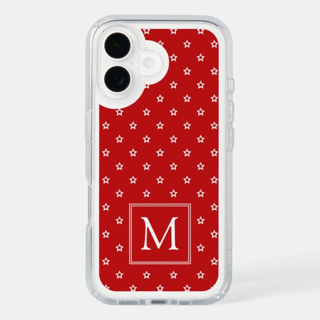 White Stars on Bright Red Monogrammed Speck iPhone Case (Front)