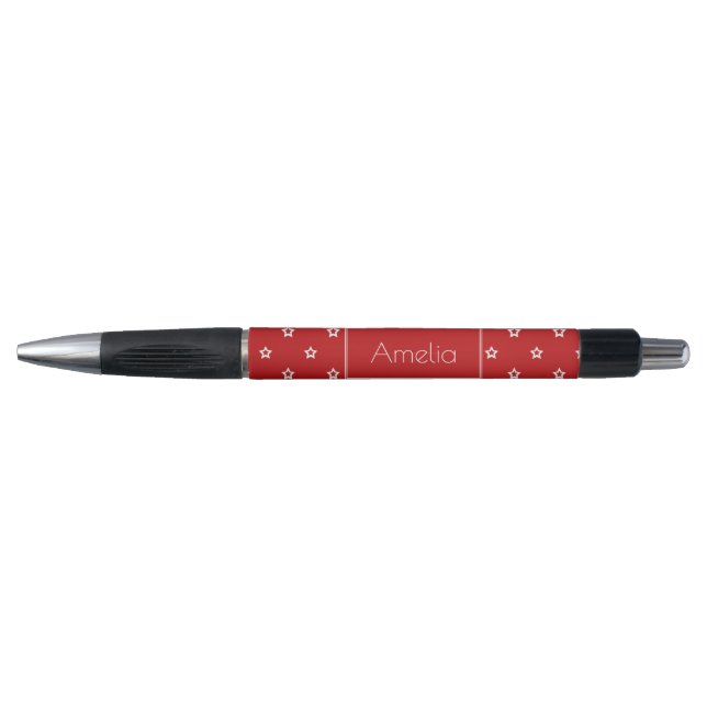 White Stars on Bright Red Personalised Pen (Front)