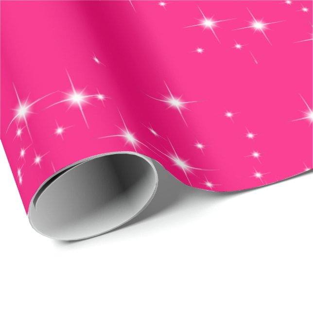 White Stars on Hot Pink Wrapping Paper (Roll Corner)