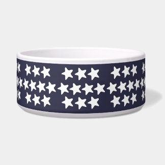 White Stars On Navy Blue Pet  Bowl