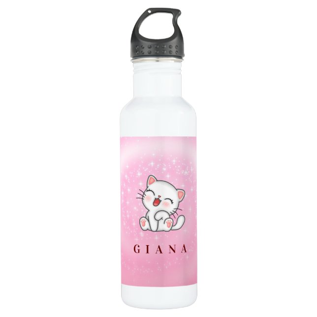White Stars on Pink Background Stainless Steel Water Bottle (Front)