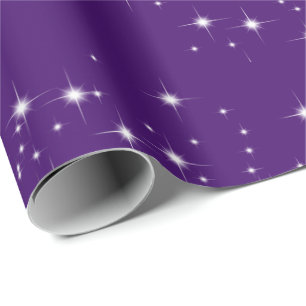 White Stars on Purple Wrapping Paper