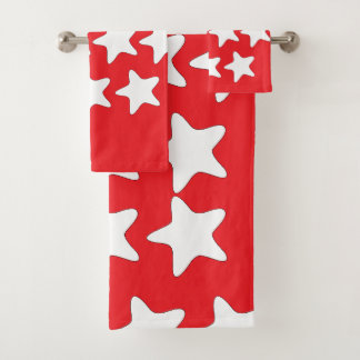 White Stars On Red Bath Towel Set