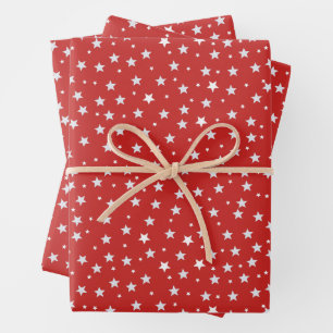 White Stars on Red Christmas Holidays Wrapping Paper Sheets