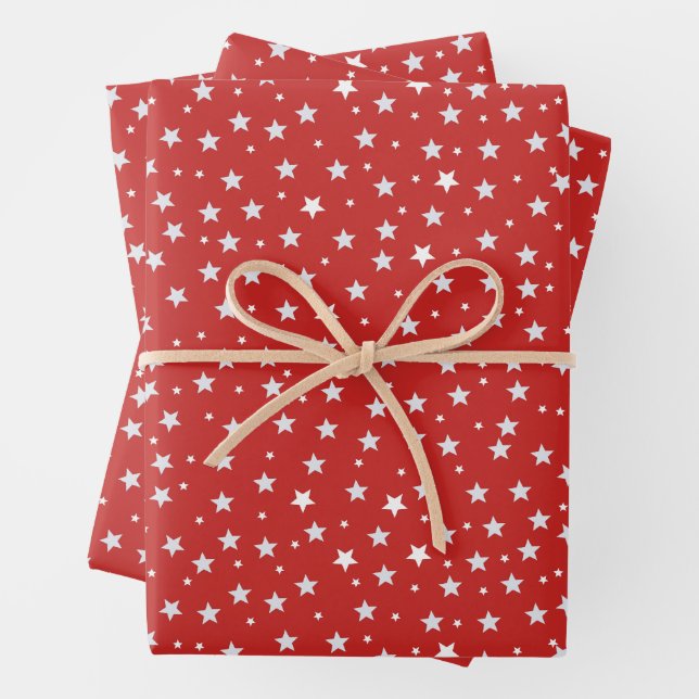 White Stars on Red Christmas Holidays  Wrapping Paper Sheets (In situ)
