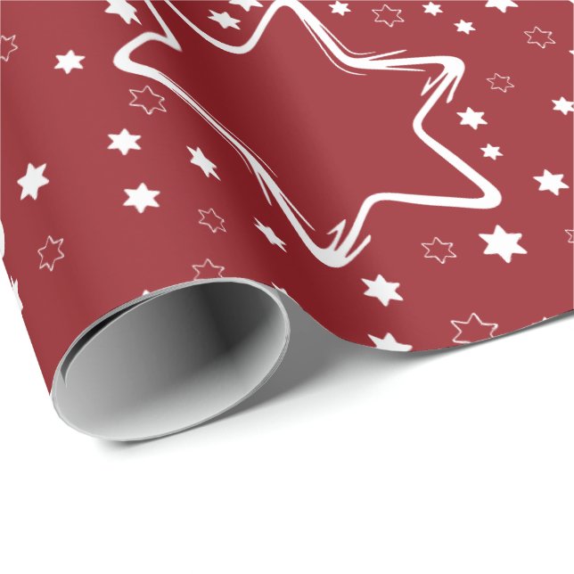 White Stars On Red Christmas Wrapping Paper (Roll Corner)
