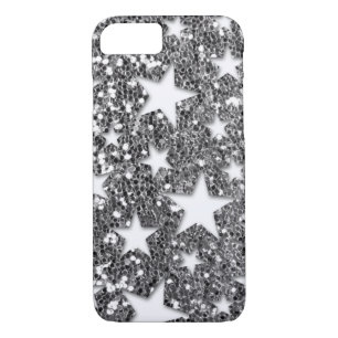 White Stars on Silver Glitter Look iPhone 8/7 Case