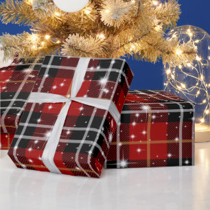 White Stars On Tartan Plaid Wrapping Paper