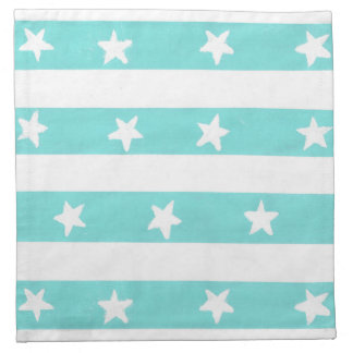 White Stars on Turquoise Stripes Kitchen Napkins